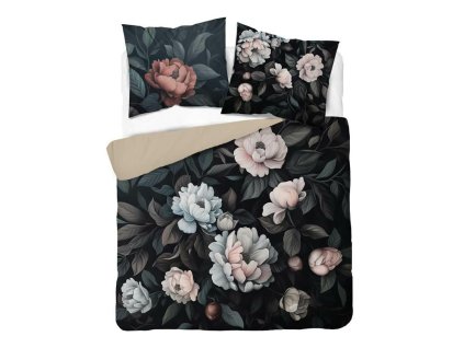 3D povlečení z mikrovlákna s romantickými pivoňkami na černém pozadí – 220x200 cm – Visuale 3D – vzor 5432 A