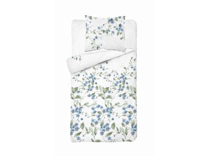 Flanelová sada ložního prádla 140x200 bílá s modrými květy - Pastel Flowers - 5626 A