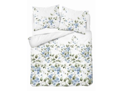 Flanelová sada ložního prádla 160x200 bílá s modrými květy - Pastel Flowers - 5626 A
