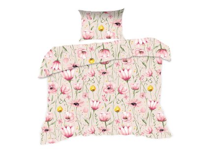 Bavlněné povlečení 140x200 1744N květiny béžová pudrová Classic E24