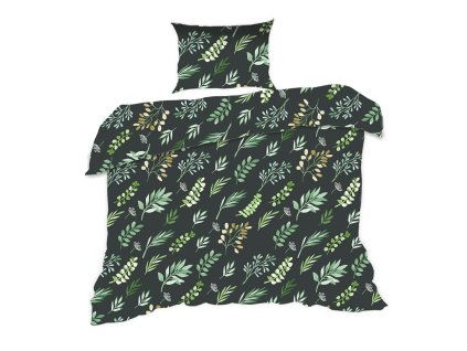 Bavlněné povlečení 140x200 1748N listy černá zelená Classic E24