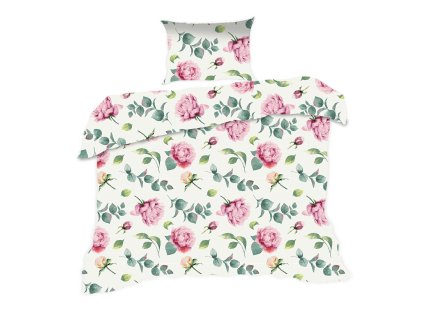 Bavlněné povlečení 140x200 1654N krémové květy listy Classic E24