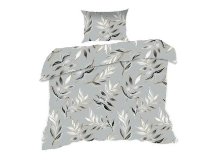 Bavlněné povlečení 140x200 1745N listy grafitově šedé Classic E24