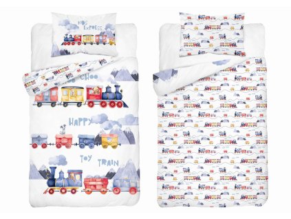Dětské bavlněné povlečení 90x120 barevné vláčky Šťastný vláček – 5507 A - Mayamoo