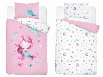 Dětské bavlněné povlečení 100x135 růžová mořská panna – 5512 A - Mayamoo