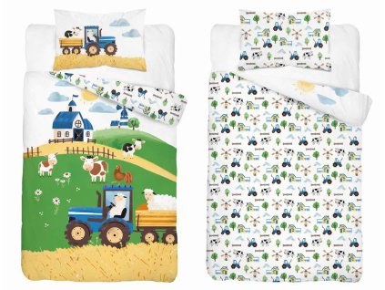 Dětské bavlněné povlečení 90x120 farmářský modrý traktor – 5513 B - Mayamoo