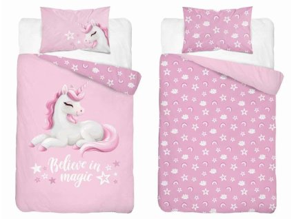 Dětské bavlněné povlečení 100x135 jednorožec světle růžový – 5517 A - Mayamoo