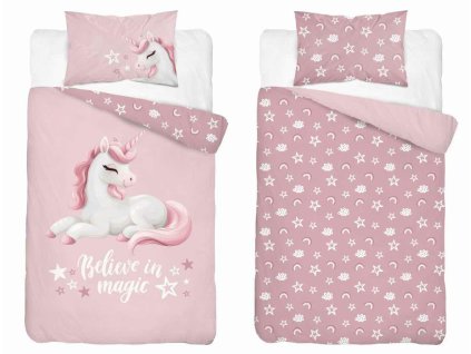 Dětské bavlněné povlečení 100x135 jednorožec pudrově růžový – 5517 B - Mayamoo