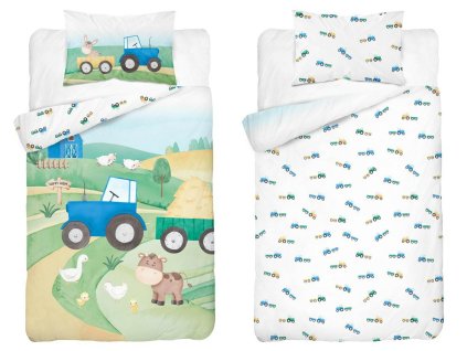 Dětská bambusová sada ložního prádla 90x120 s modrým farmářským traktorem – 4785 B – Baby Bamboo