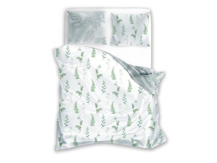 Bavlněné povlečení 220x200 bílé zelené listy Letní sen 023