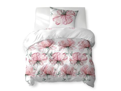 Bavlněné povlečení 140x200 bílé s velkými růžovými květy – 5770 A – Cotton Bloom