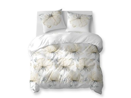 Bavlněné povlečení 220x200 bílé s velkými krémovými květy – 5770 B – Cotton Bloom