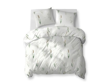 Bavlněné povlečení 220x200 bílé s trávou a klasy kukuřice – 5771 A – Cotton Bloom