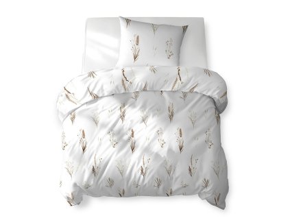 Bavlněné povlečení 140x200 bílé s hnědou a béžovou trávou a klasy – 5771 B – Cotton Bloom