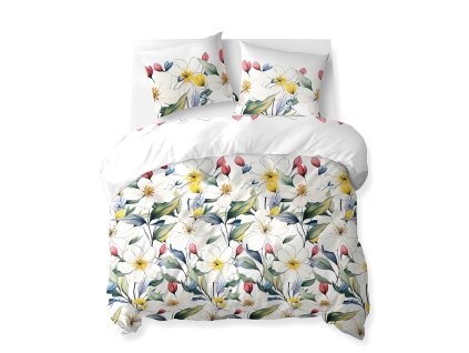 Bavlněné povlečení 220x200 bílé s barevnými květinami – 5774 A – Cotton Bloom