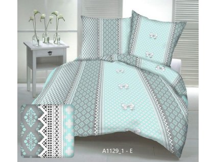Bavlněné povlečení 160x200 mátově modrá s orientálními mašlemi A1129-1E