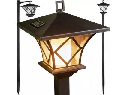 Solární Zahradní Lampa - Lucerna s Efektem Plamene, Teplá Bílá, ABS/Hliník/Železo, 57-155 cm