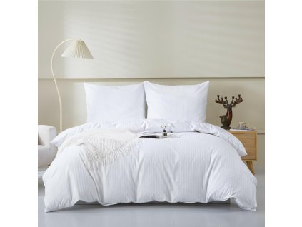 Damaškové ložní prádlo 160x200 bílé s pruhy – Classic Line