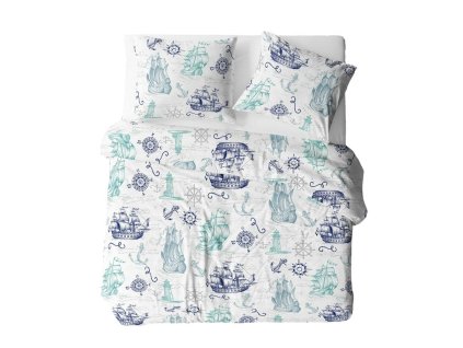 Ložní bavlněná souprava 200x220 bílá vícebarevná tmavě modrá 1823N Bielawa KARO