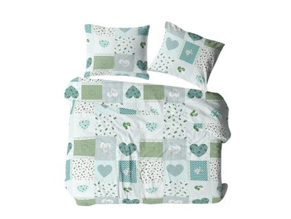 Ložní bavlněná souprava 200x220 tyrkysová patchworková srdíčková kostka 1111N Bielawa KARO