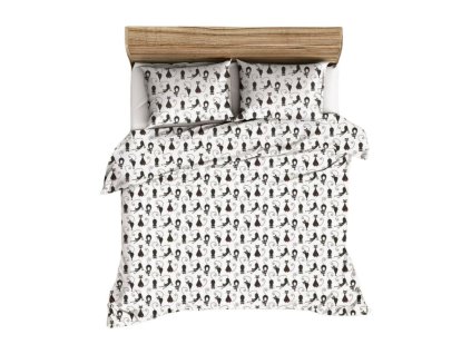Ložní bavlněná souprava 200x220 bílá černá kočka 51N Bielawa KARO