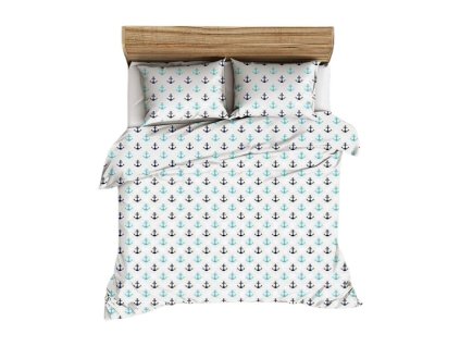 Ložní bavlněná souprava 180x200 bílá tmavě modrá 201N Bielawa KARO