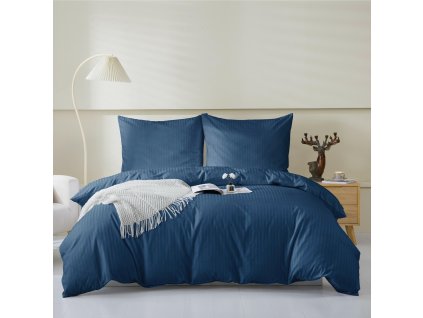 Damaškové ložní prádlo 140x200 tmavě modré s pruhy – Classic Line
