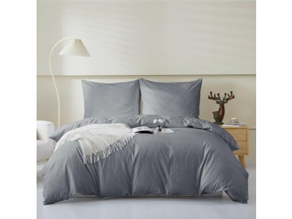 Damaškové ložní prádlo 140x200 grafitové pruhy – Classic Line