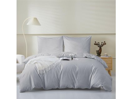 Damaškové ložní prádlo 140x200 světle šedé s pruhy – Classic Line