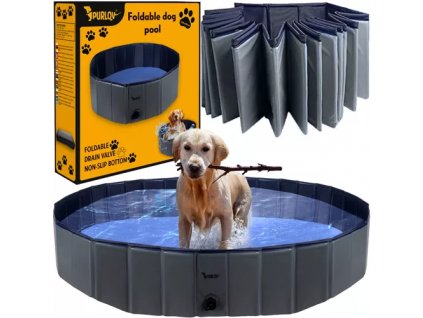 Skládací bazének/psí ohrádka 160x30 cm, odstíny modré/šedé, PVC + ABS, protiskluzové dno