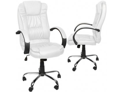 Otočná kancelářská židle z bílé ekokůže s chromovanou ocelovou základnou, 60x63x123 cm