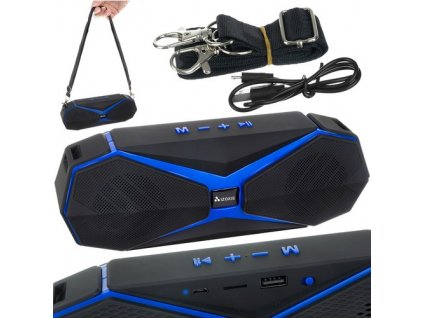 Multifunkční Bezdrátový Bluetooth Reproduktor s FM Rádiem a Čtečkou Karet, Černá/Modrá, ABS Plast, 5.5x22x8 cm