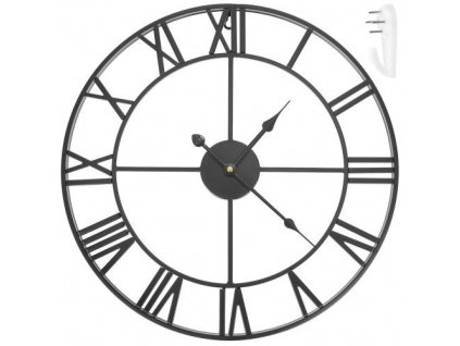 Nástěnné hodiny v retro stylu, černé, z kovu a hliníku, průměr 47,5 cm