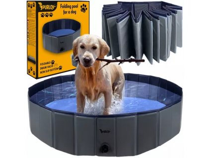 Skládací bazének pro psy 120x30 cm, modro-šedý, PVC + ABS, protiskluzové dno