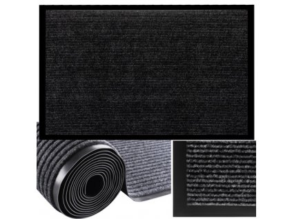 Protiskluzová rohožka na dveře, černá a šedá, guma a plsť, 58.6x88.2 cm