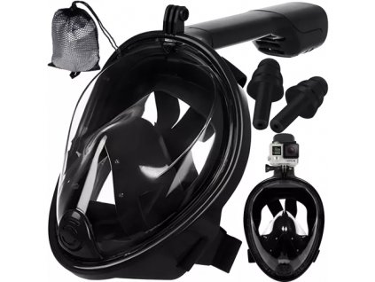 Celoobličejová šnorchlovací maska S/M, černá, ABS materiál, 180 stupňů viditelnosti