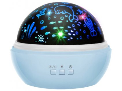Noční lampička s projektorem hvězd a podvodního světa, modrá, plast/kov, 12x12x10 cm