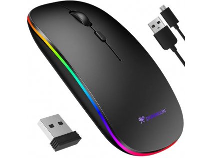 Bezdrátová herní myš Dunmoon 21843, černá, ultratenká, s RGB podsvícením