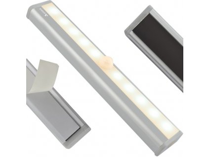 LED Samolepící lampa s pohybovým snímačem, teplá bílá, hliník + plast, 3 x 19 x 1,7 cm