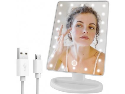 LED Zrcadlo s 22 diodami, nastavitelný sklon až 180°, napájení baterií nebo ze sítě
