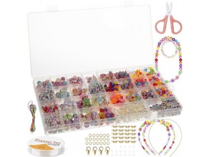 Dětská sada na výrobu šperků - 900 korálků, různé tvary a barvy, přenosná
