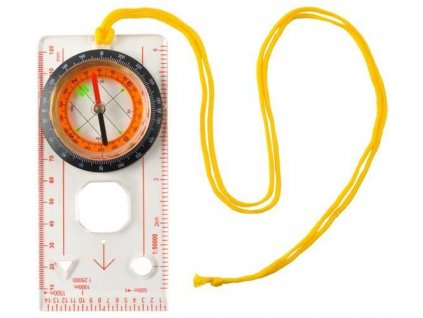 Mapový kompas K7953 s pohyblivým kroužkem, lupou a dvěma šablonami, rozměry 12,7x6x1,6 cm
