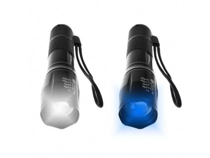 Svítilna CREE XPE LED s UV a ZOOM, černá, hliníkové pouzdro, dosah 200-300m
