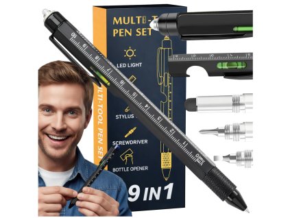 Multifunkční taktické pero, kovový multitool 9 v 1
