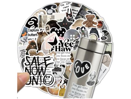 Sada 60 černobílých estetických samolepek, DIY dekorace