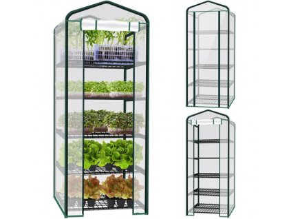 Fóliový skleník s 5 kovovými policemi, zelená/transparentní, 195 x 70 x 50 cm