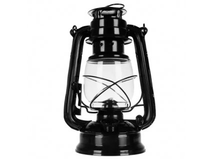 Petrolejová lampa s nastavitelným plamenem, černá, pozinkovaná ocel a sklo, 24 cm