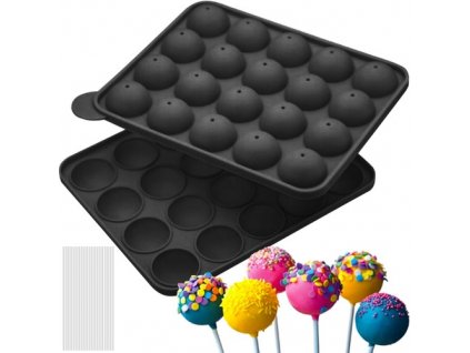 Silikonová forma na sušenky a lízátko, šedá, 20 otvorů, průměr koule 4 cm, rozměry 22.5 x 18.5 x 4 cm