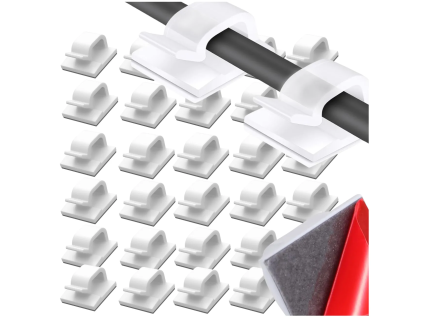 Sada 30 bílých samolepicích držáků kabelů