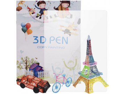 Kniha se šablonami pro 3D pero, 40 designů, papír a plast, rozměry 25,5 x 17,5 cm